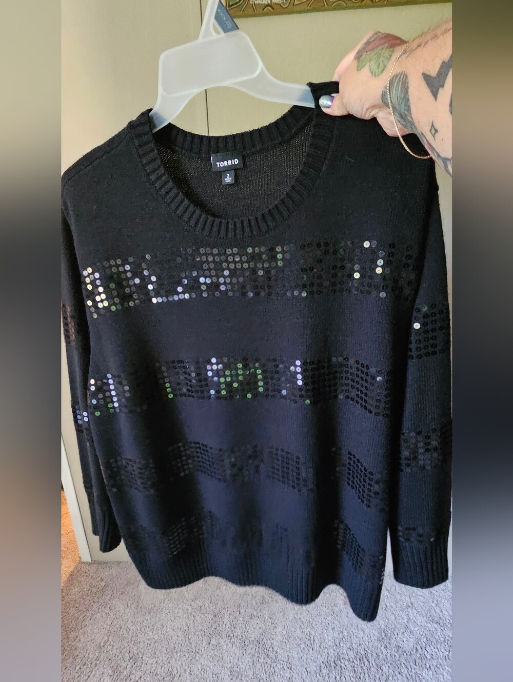 Torrid Black Knit Sweater With Sequin Stripes